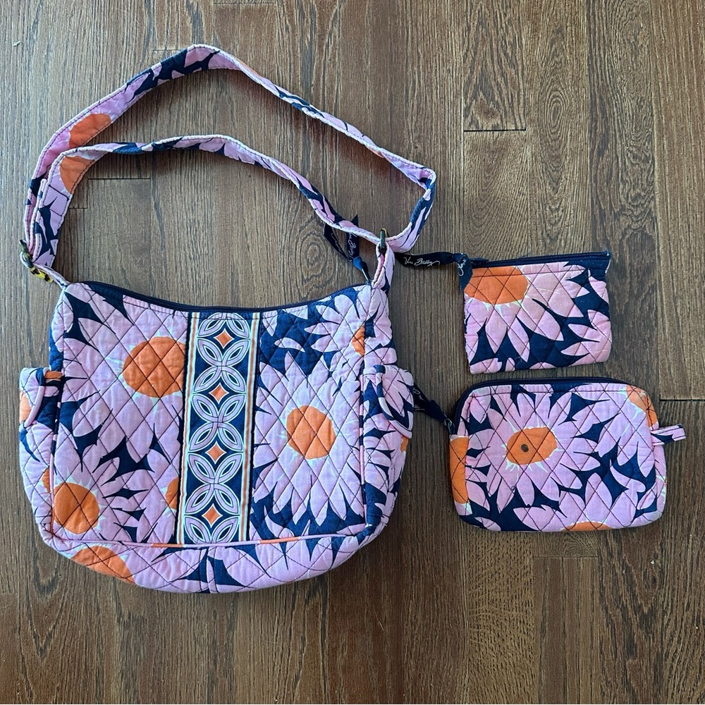 Vera Bradley Vintage Quilted Floral Shoulder Bag with Matching Pouches